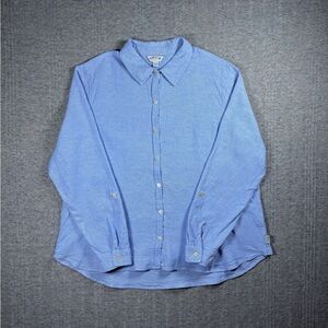 Orvis Linen Shirt Women's Size XL Blue Button Up Long Sleeve Classic